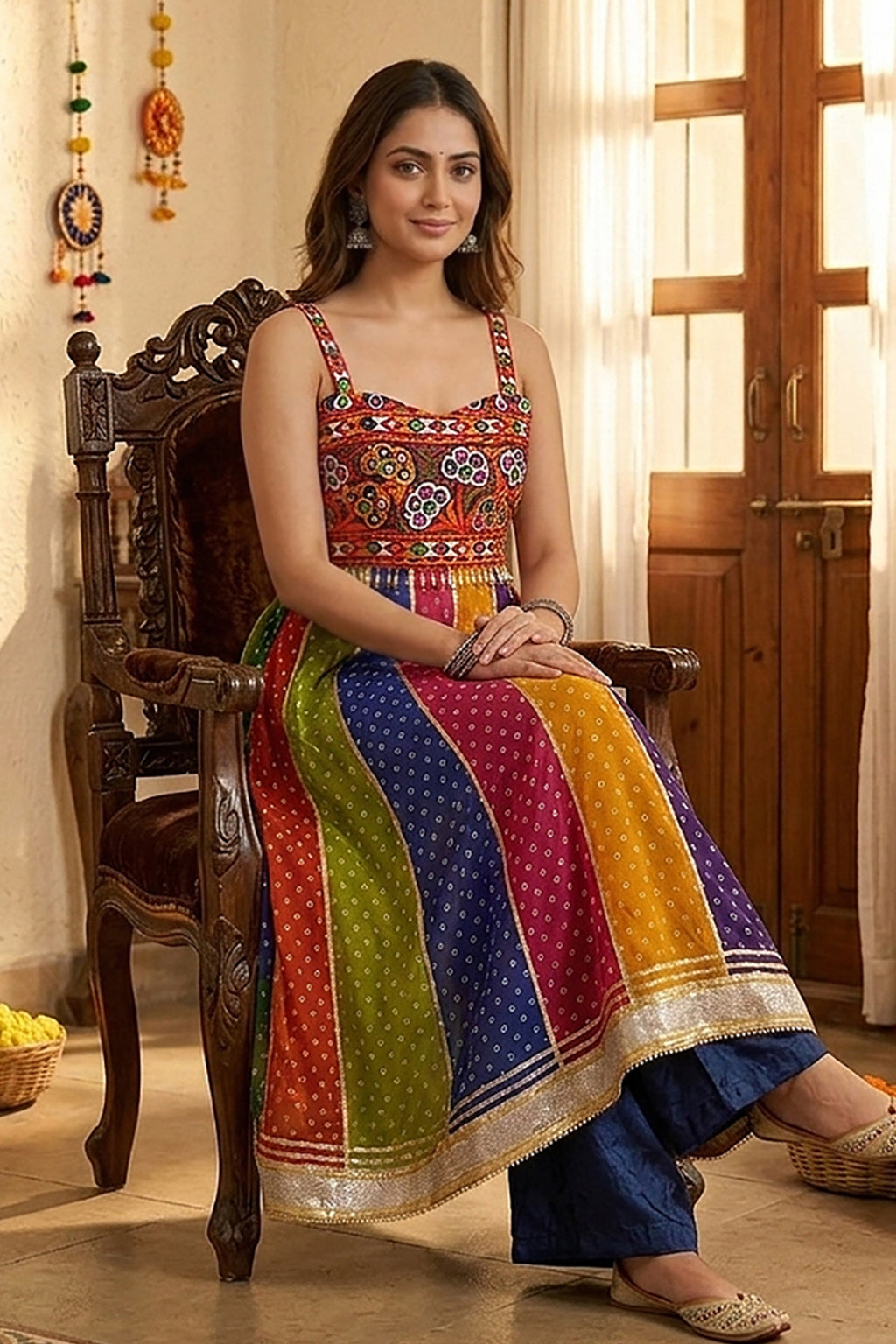 Multicolor Georgette Kutchi Mirror Work KurtI