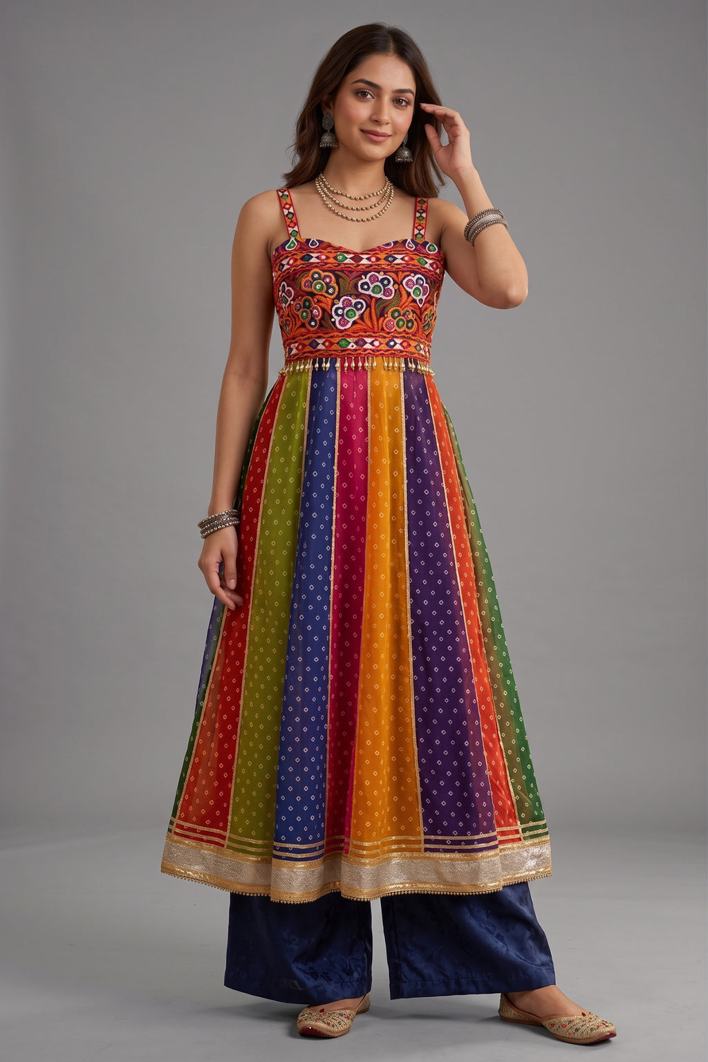 Multicolor Georgette Kutchi Mirror Work KurtI