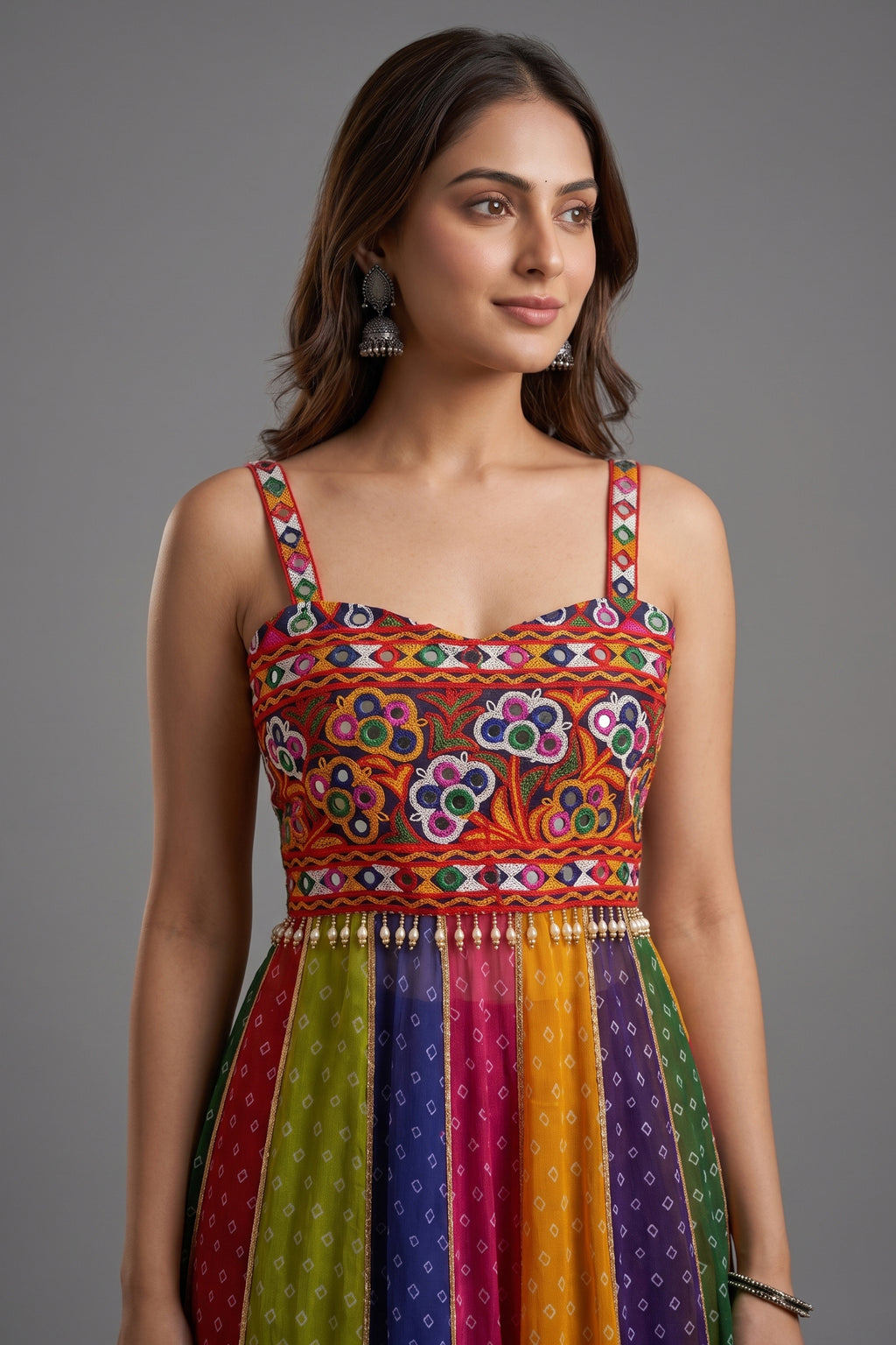 Multicolor Georgette Kutchi Mirror Work KurtI