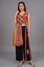 Black Chinon Embroidered Top with Bandhani Drape and Pants Set