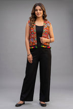 Black Cotton Kutchi Mirror Work Jacket