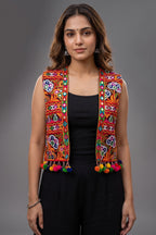 Black Cotton Kutchi Mirror Work Jacket