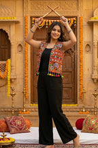 Black Cotton Kutchi Mirror Work Jacket