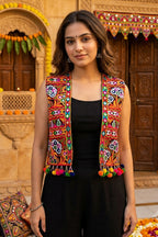 Black Cotton Kutchi Mirror Work Jacket