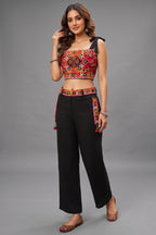Black Cotton Kutchi Mirror Bustier Top and Pocket-Detail Pant Set
