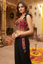 Black Cotton Kutchi Mirror Bustier Top and Pocket-Detail Pant Set