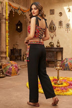 Black Cotton Kutchi Mirror Bustier Top and Pocket-Detail Pant Set