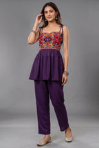 Purple Georgette Kutchi Mirror Work Peplum Top