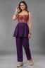 Purple Georgette Kutchi Mirror Work Peplum Top