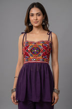 Purple Georgette Kutchi Mirror Work Peplum Top