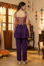 Purple Georgette Kutchi Mirror Work Peplum Top