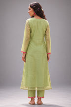 Pistachio Green Tissue Kurti with Floral Embroidery