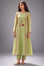 Pistachio Green Tissue Kurti with Floral Embroidery