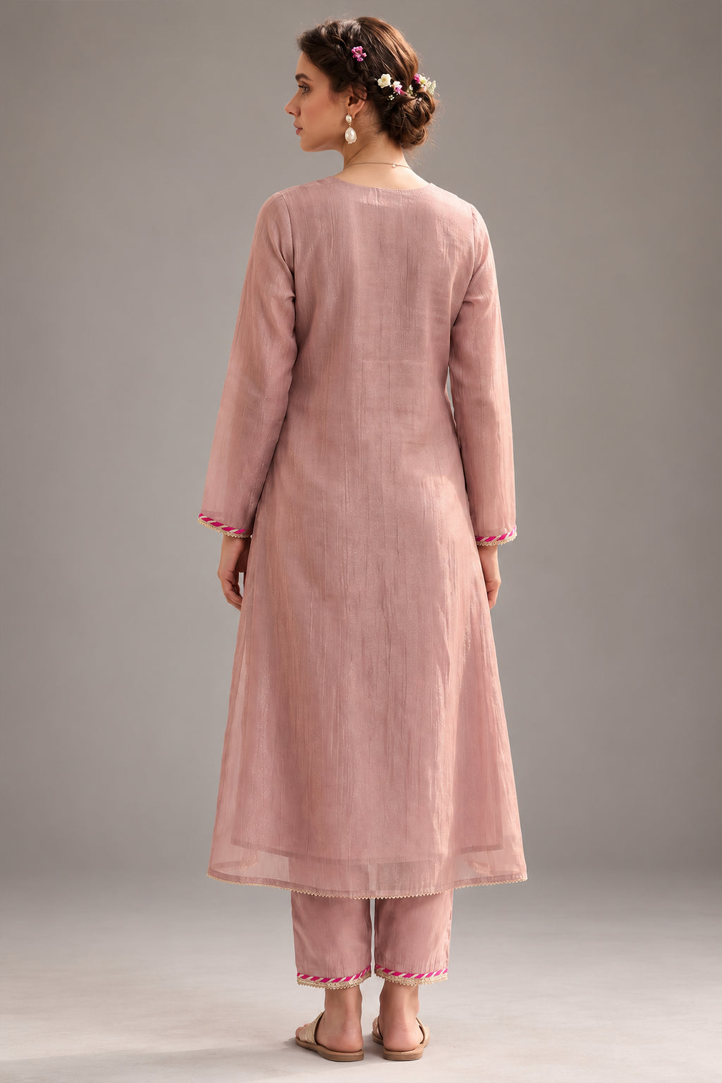 Dusty Pink Tissue Kurti with Twin Elephant Motif Embroidery