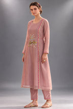 Dusty Pink Tissue Kurti with Twin Elephant Motif Embroidery