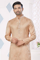 Beige Jacquard Pintex and Weaving Work Kurta Pajama