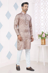 Peach Jacquard Pintex and Weaving Work Kurta Pajama