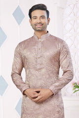 Peach Jacquard Pintex and Weaving Work Kurta Pajama