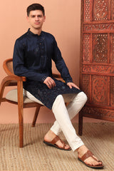 Silk Bird Motif Embroidered Kurta Pajama