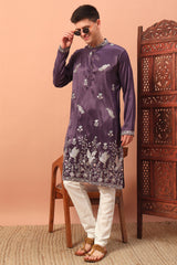 Silk Bird Motif Embroidered Kurta Pajama