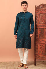 Silk Bird Motif Embroidered Kurta Pajama