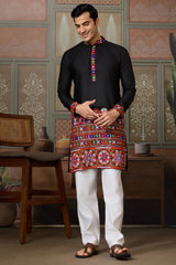 Black Cotton Silk Mirror Worked Kurta