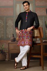 Black Cotton Silk Mirror Worked Kurta