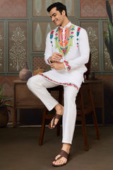 Off White Cotton Silk Mirror Worked Kurta