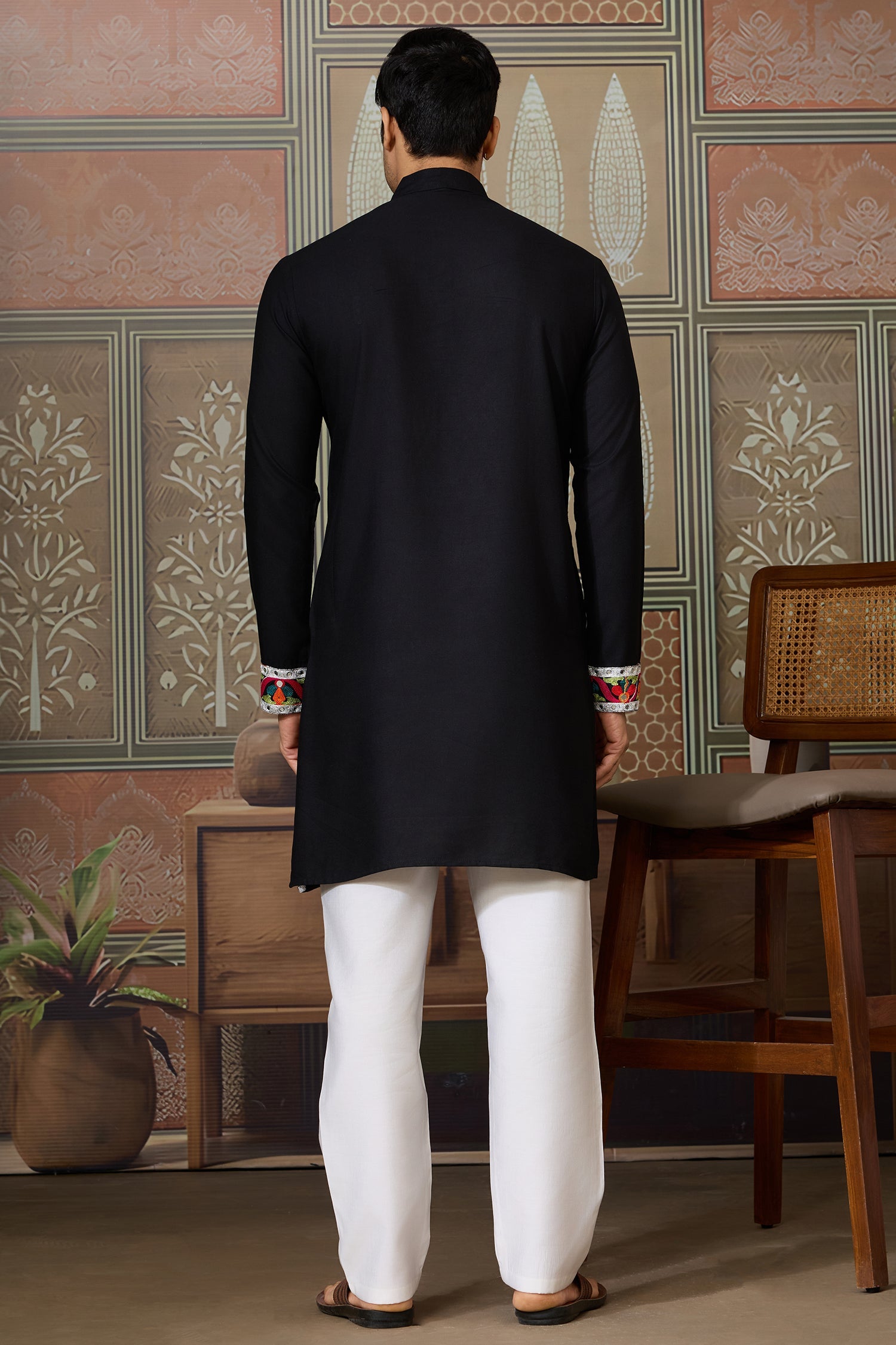 Black Cotton Silk Mirror Worked Kurta
