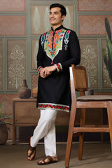 Black Cotton Silk Mirror Worked Kurta