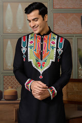 Black Cotton Silk Mirror Worked Kurta