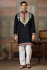 Black Cotton Silk Mirror Worked Kurta