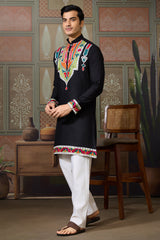 Black Cotton Silk Mirror Worked Kurta
