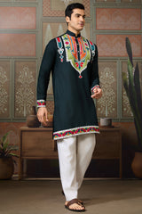 Green Cotton Silk Mirror Worked Kurta