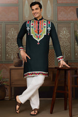 Green Cotton Silk Mirror Worked Kurta