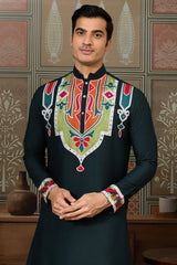 Green Cotton Silk Mirror Worked Kurta