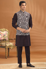 Wine Purple Silk Embroidered Kurta Pajama with Jacket
