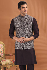 Wine Purple Silk Embroidered Kurta Pajama with Jacket