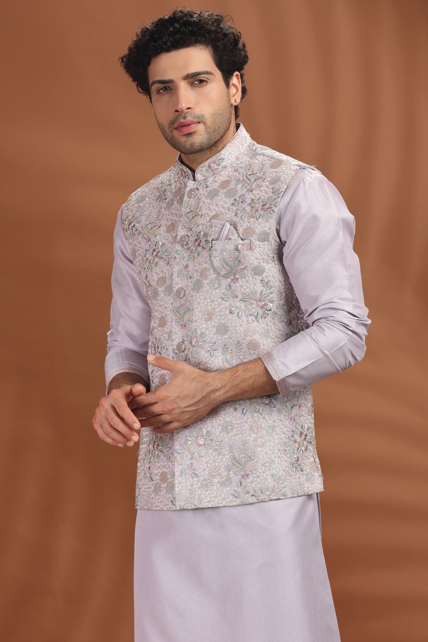 Onion Pink Silk Embroidered Kurta Pajama with Jacket