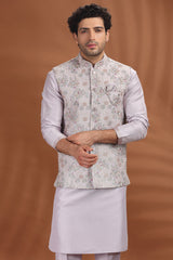 Onion Pink Silk Embroidered Kurta Pajama with Jacket