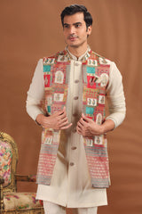 Cream Silk Jacket Indo Western Set
