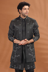 Black Silk Jacket Indo Western Set
