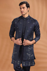 Navy Blue Silk Jacket Indo Western Set