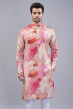 Pink Silk Floral Printed Kurta Pajama - pink silk saree