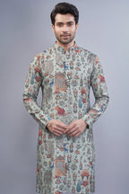 Sea Green Cotton Animal Motif Print Kurta Pajama - green cotton saree