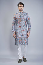 Grey Cotton Animal Motif Printed Kurta Pajama - grey cotton saree