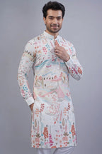 Pearl White Cotton Printed Kurta Pajama - white cotton saree