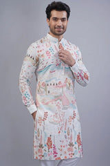 Pearl White Cotton Printed Kurta Pajama - white cotton saree