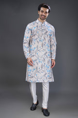 Off White Cotton Linen Digital Floral Printed Kurta Pajama
