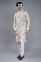 Cream Cotton Linen Floral Printed Kurta Pajama - cream cotton saree